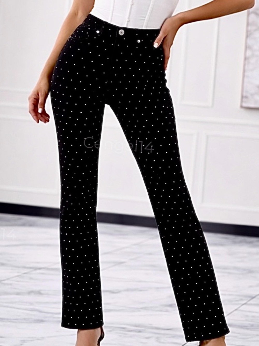 Gianni Bini Black Rhinestone High Rise Straight Leg Jeans 26 NWT Glam